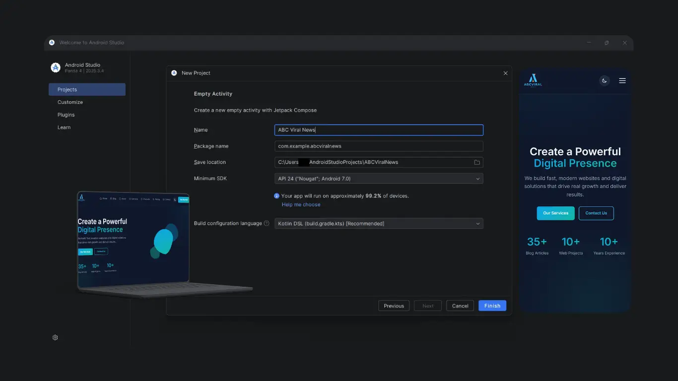 turning a website into an android app using webview showing mobile app interface and website integration