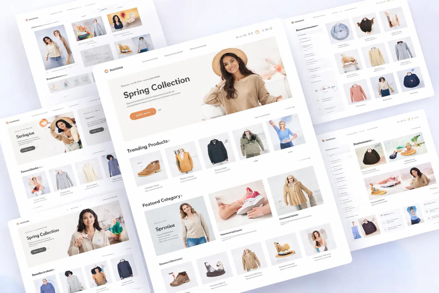 E-commerce store template homepage with product listings and banners