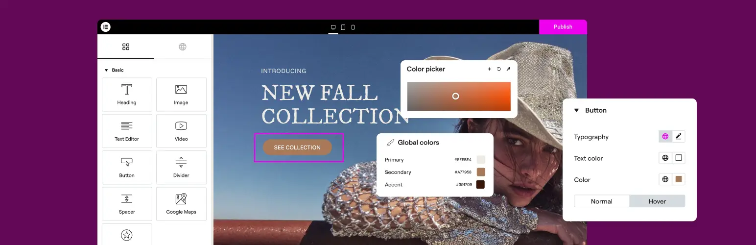 Elementor page builder interface for designing WordPress pages visually