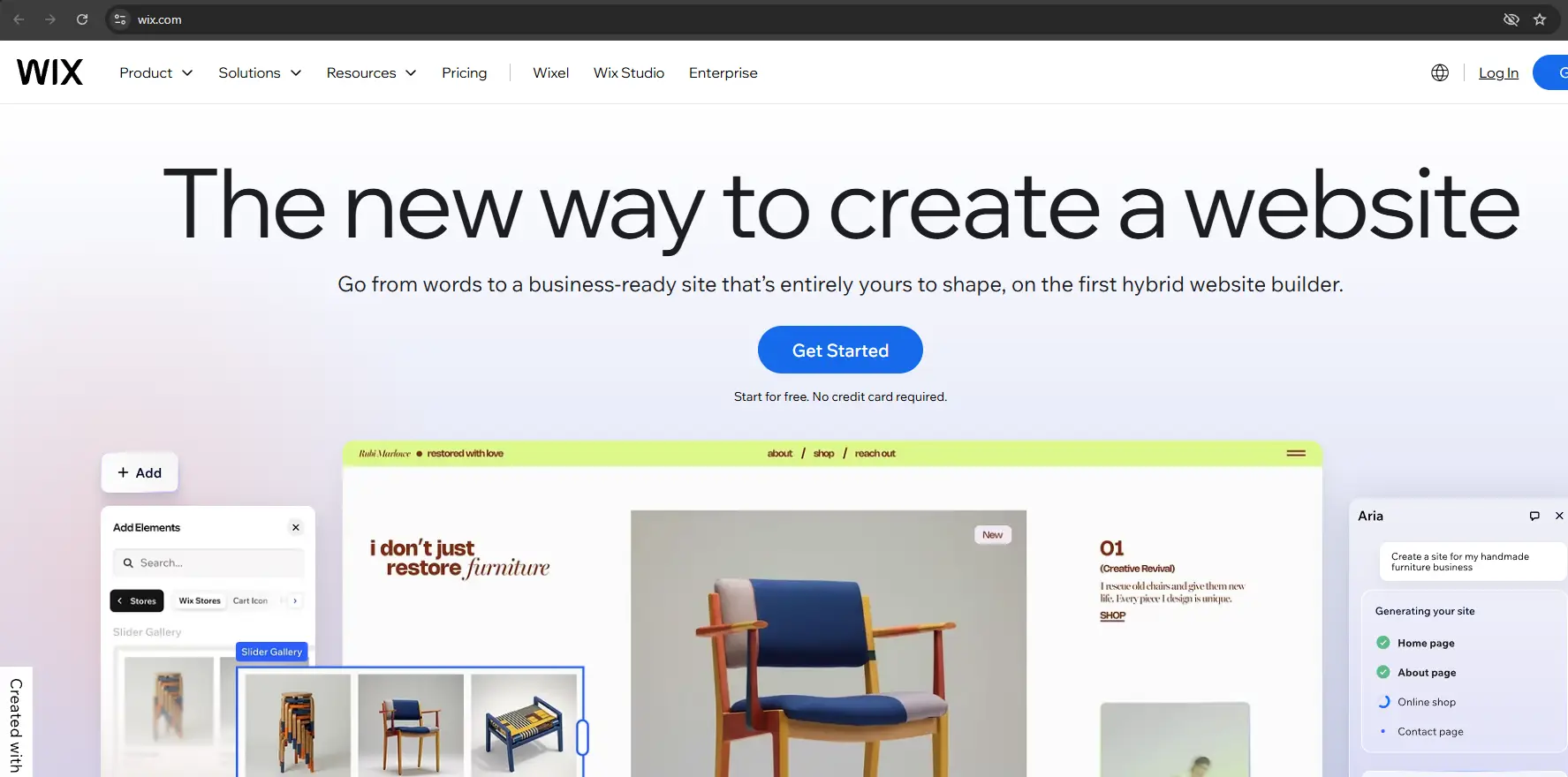 Wix homepage with Get Started button