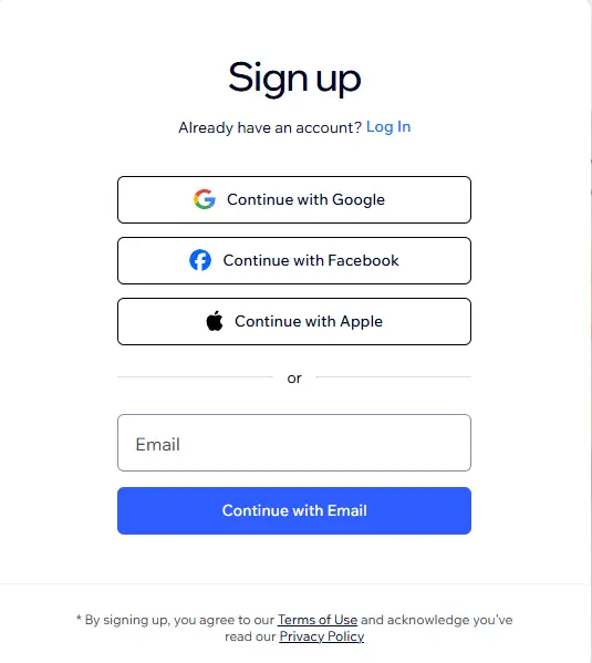 Creating a new Wix account