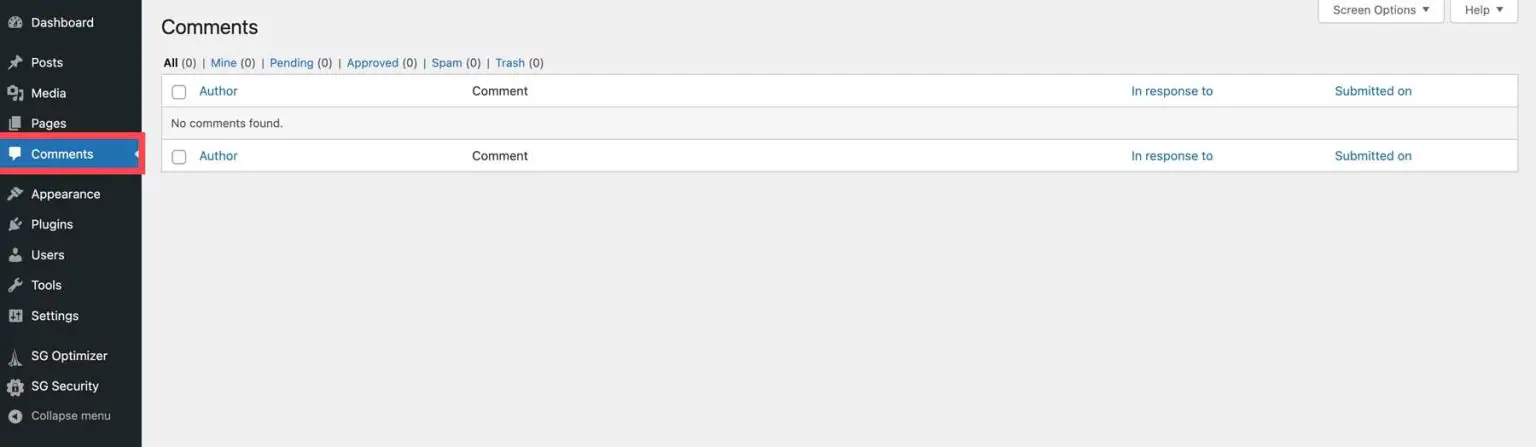 WordPress comments section for managing user comments