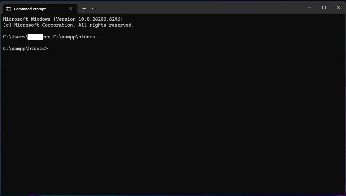 Navigating to XAMPP htdocs folder using command prompt